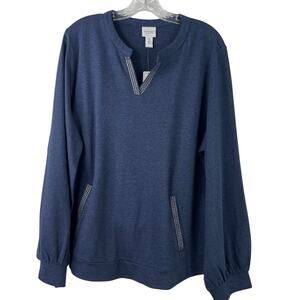 Weekends By Chico's NWT Womens Blue Top Bling Notch Casual Travel Size 3 (XL/16)